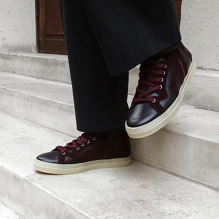 Pierre Hardy 112 HIGH-TOP SNEAKERS, burgundy calfskin and burgundy suede calfskin, view 5