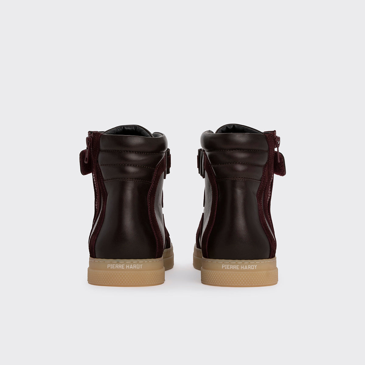 Pierre Hardy 112 HIGH-TOP SNEAKERS, burgundy calfskin and burgundy suede calfskin, view 11