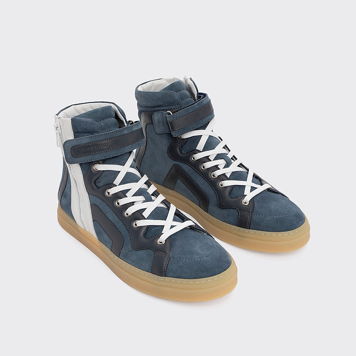 Pierre Hardy 112 HIGH-TOP SNEAKERS, denim blue suede calfskin and white & navy blue calfskin, view 6