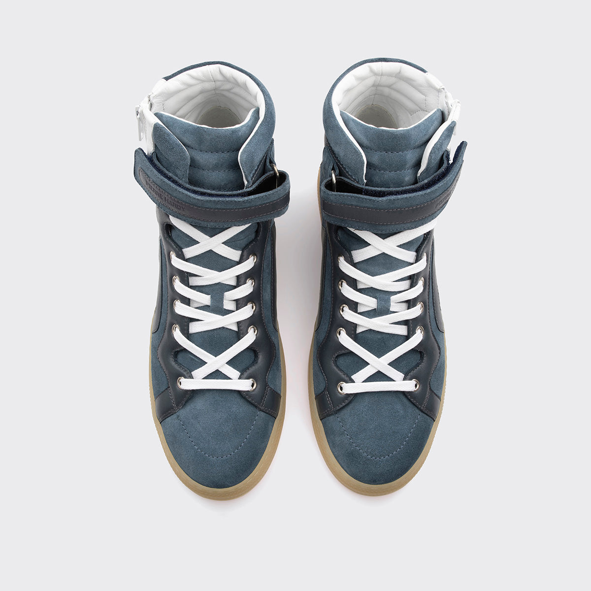 Pierre Hardy 112 HIGH-TOP SNEAKERS, denim blue suede calfskin and white & navy blue calfskin, view 3