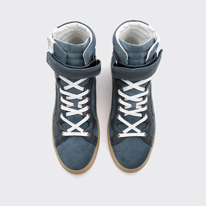 Pierre Hardy 112 HIGH-TOP SNEAKERS, denim blue suede calfskin and white & navy blue calfskin, view 3