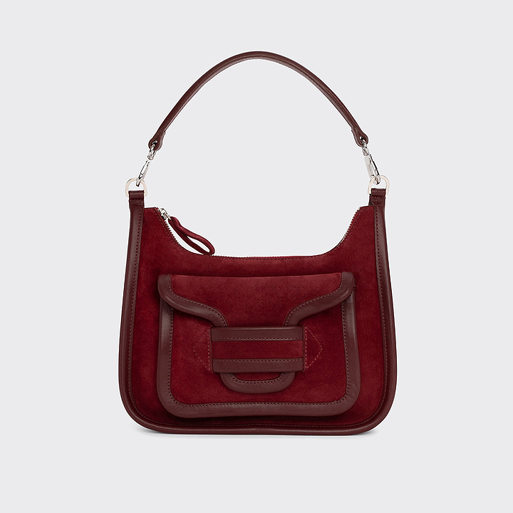 Pierre Hardy ALPHA DAY MISS BAG, carmine red suede calfskin and burgundy calfskin, view 5