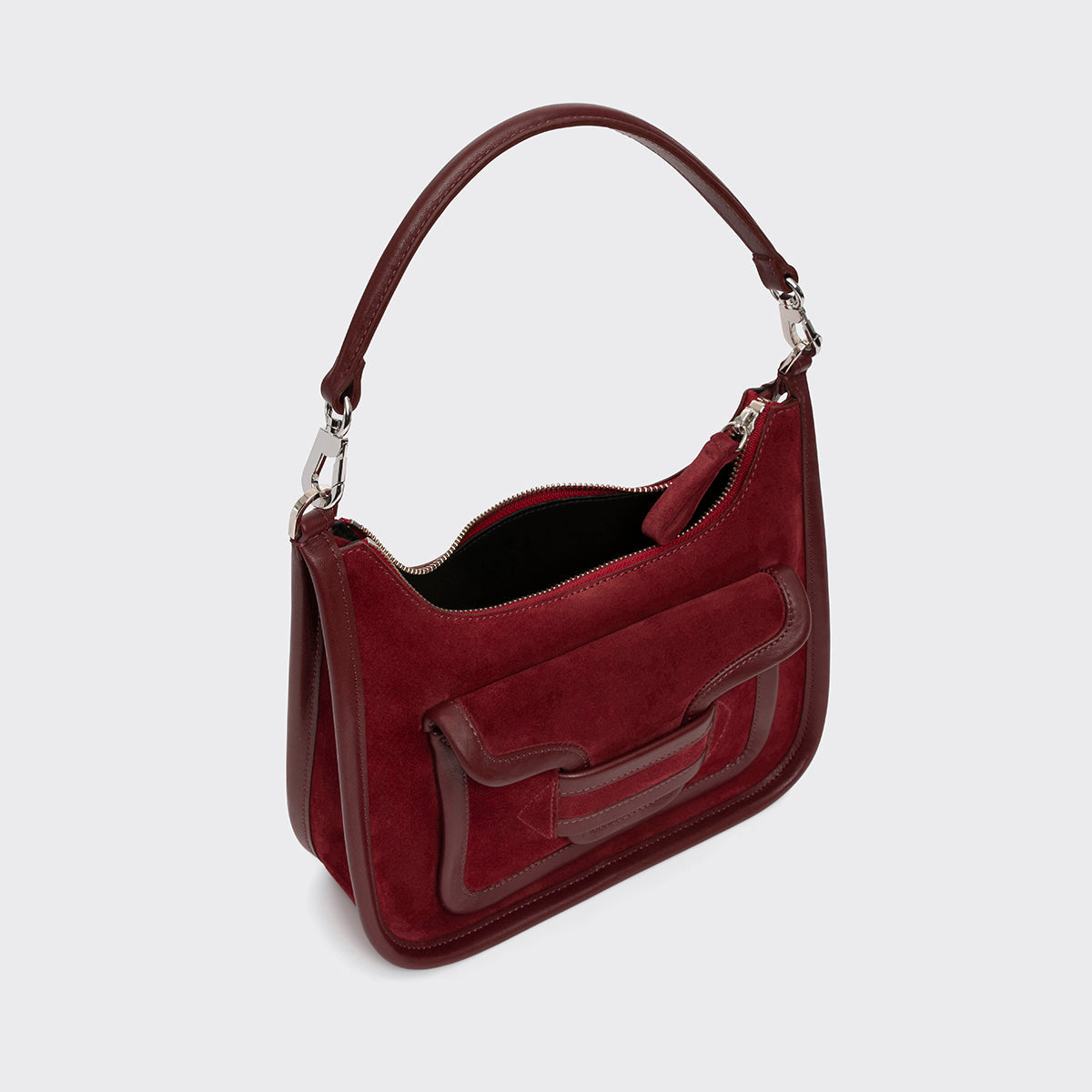 Pierre Hardy ALPHA DAY MISS BAG, carmine red suede calfskin and burgundy calfskin, view 2