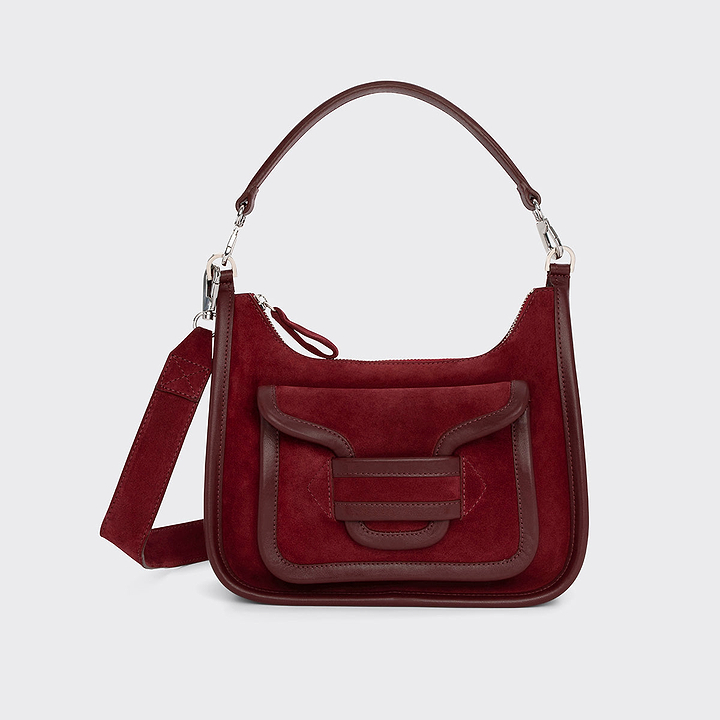 Pierre Hardy ALPHA DAY MISS BAG, carmine red suede calfskin and burgundy calfskin