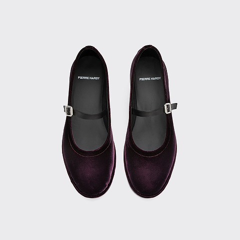 Pierre Hardy TRISH BALLERINA, black lambskin and plum suede, view 2