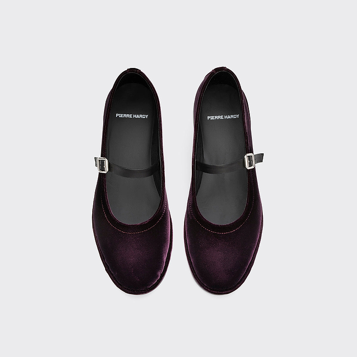 Pierre Hardy TRISH BALLERINA, black lambskin and plum suede, view 3