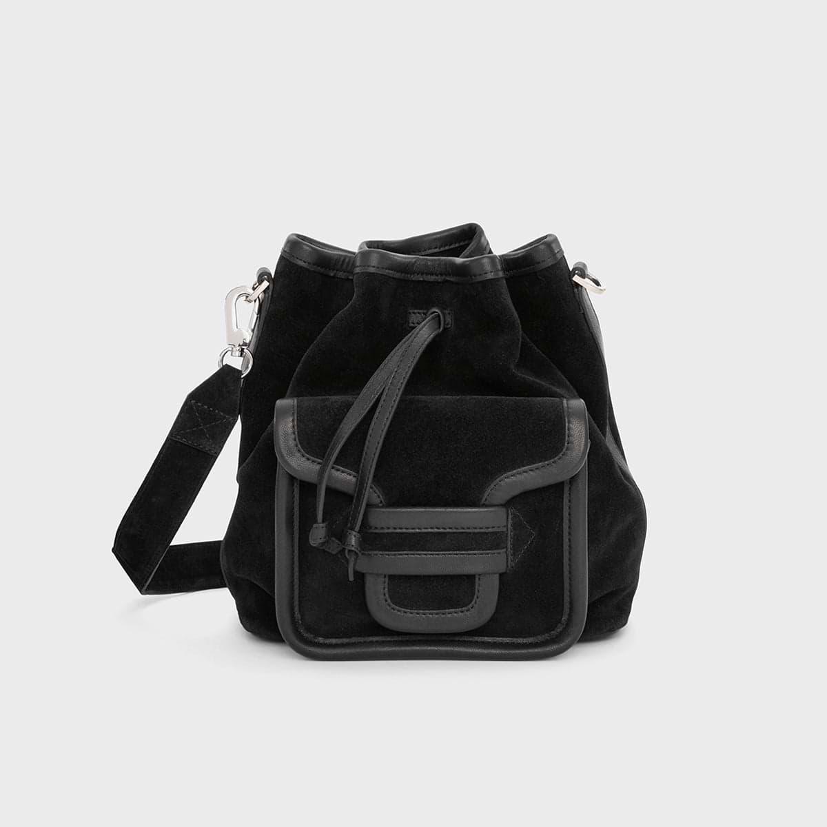 Pierre Hardy ALPHA DAY MAXI BUCKET BAG, black suede calfskin and black calfskin