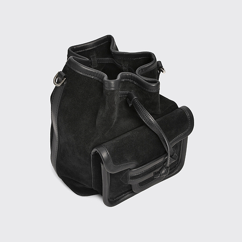 Pierre Hardy ALPHA DAY MAXI BUCKET BAG, black suede calfskin and black calfskin, view 2