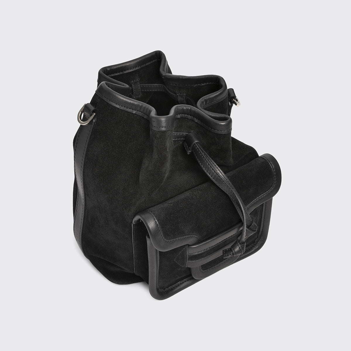 Pierre Hardy ALPHA DAY MAXI BUCKET BAG, black suede calfskin and black calfskin, view 2