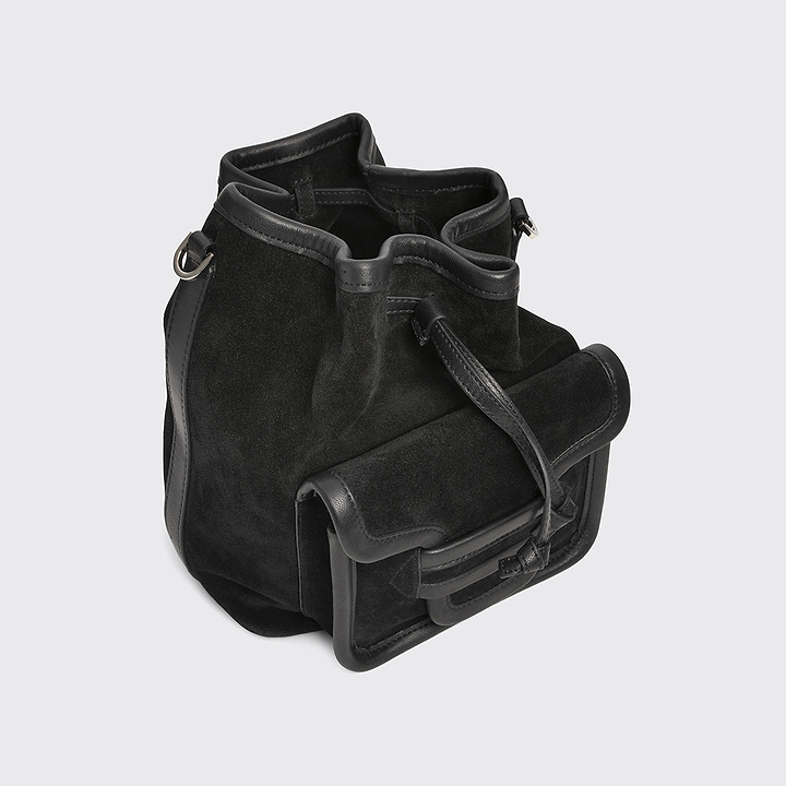 Pierre Hardy ALPHA DAY MAXI BUCKET BAG, black suede calfskin and black calfskin, view 2