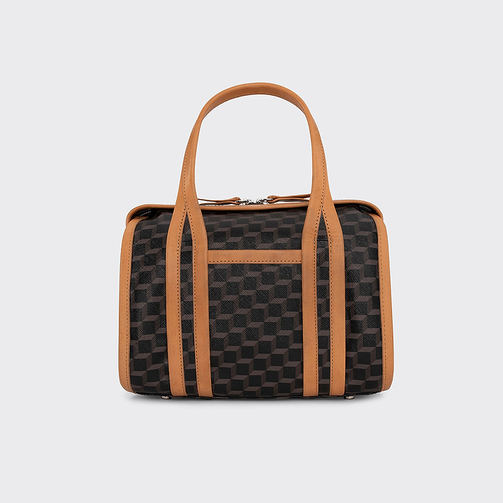 Pierre Hardy MINI CAB BAG, black perspective cube coated canvas and tan calfskin trims, view 7