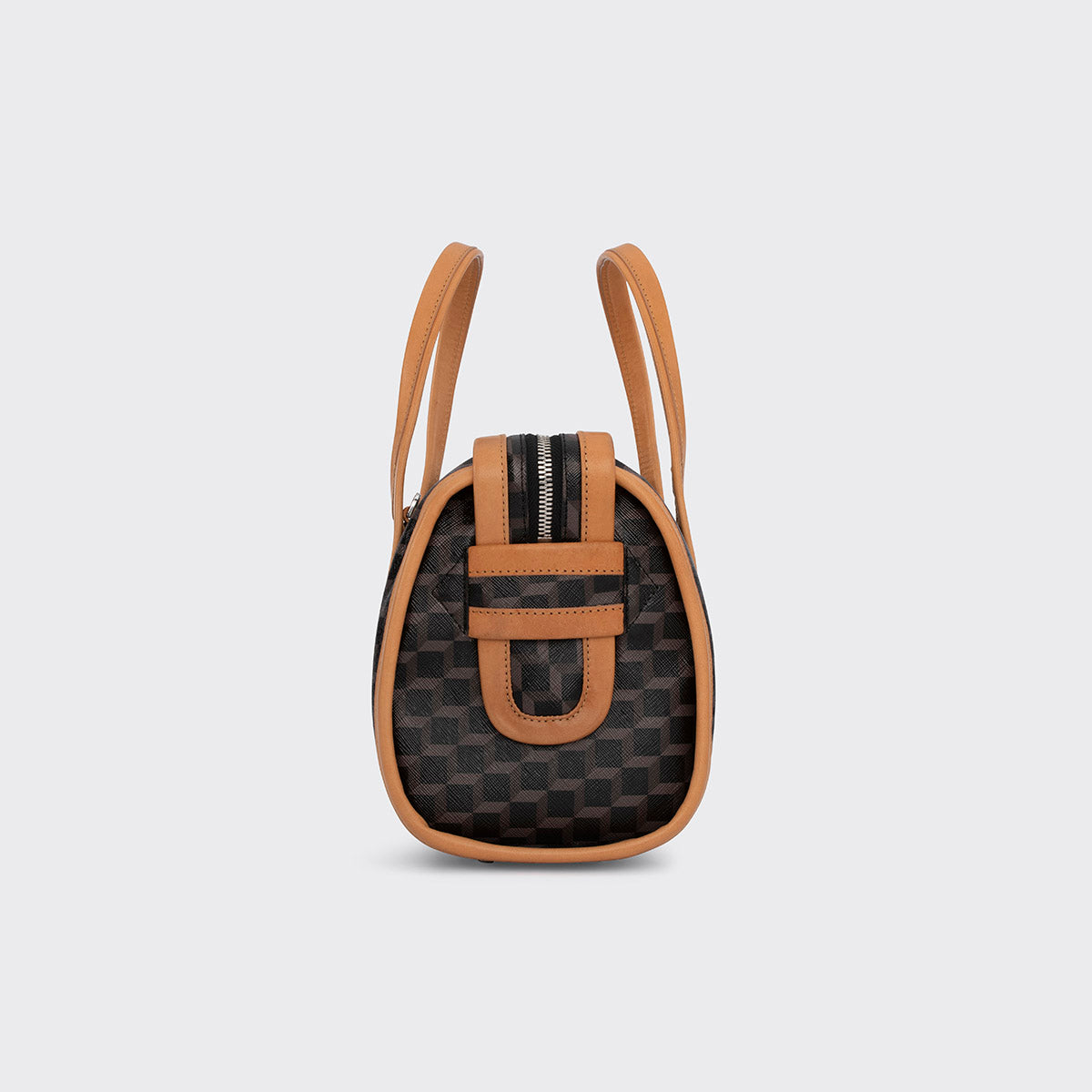 Pierre Hardy MINI CAB BAG, black perspective cube coated canvas and tan calfskin trims, view 5
