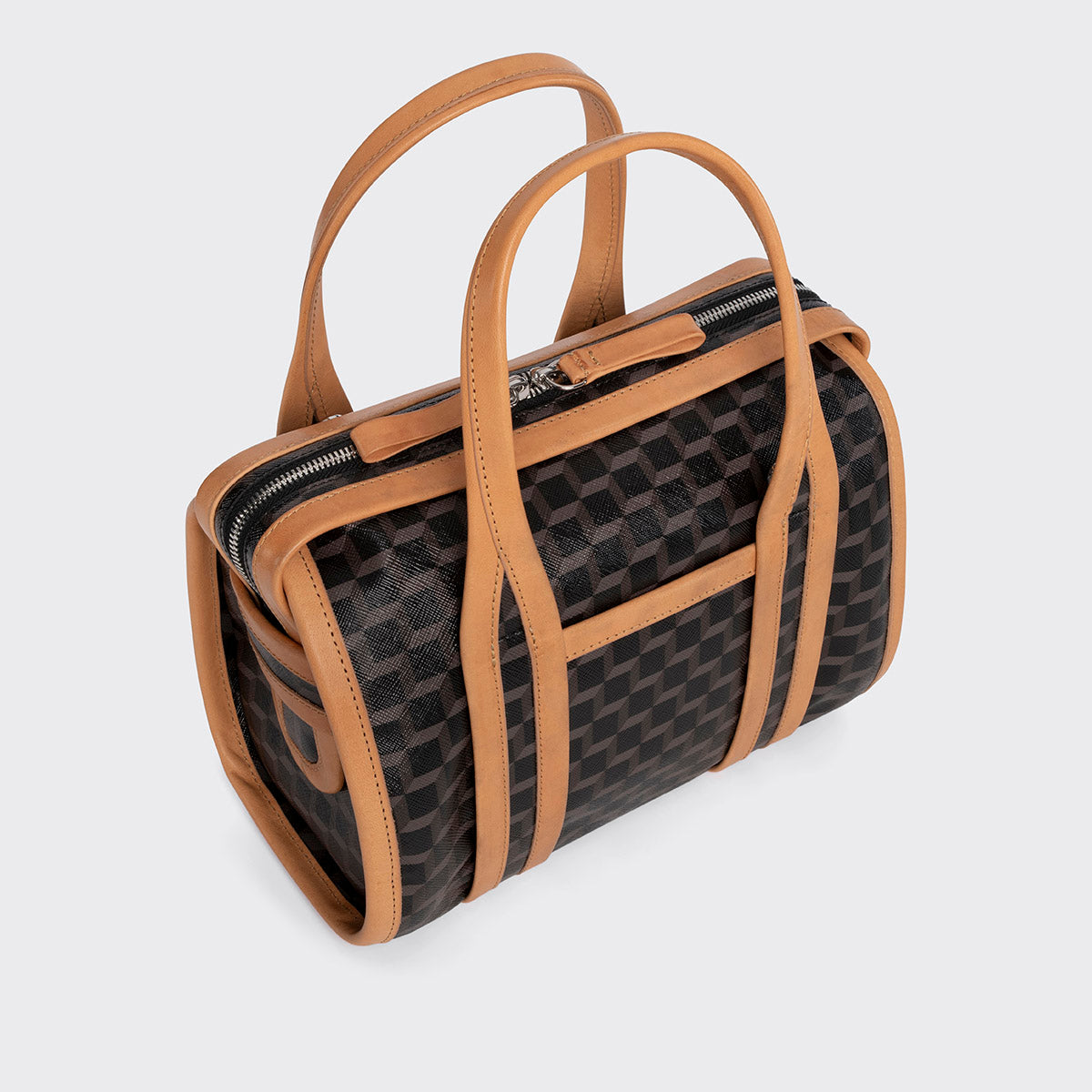 Pierre Hardy MINI CAB BAG, black perspective cube coated canvas and tan calfskin trims, view 6