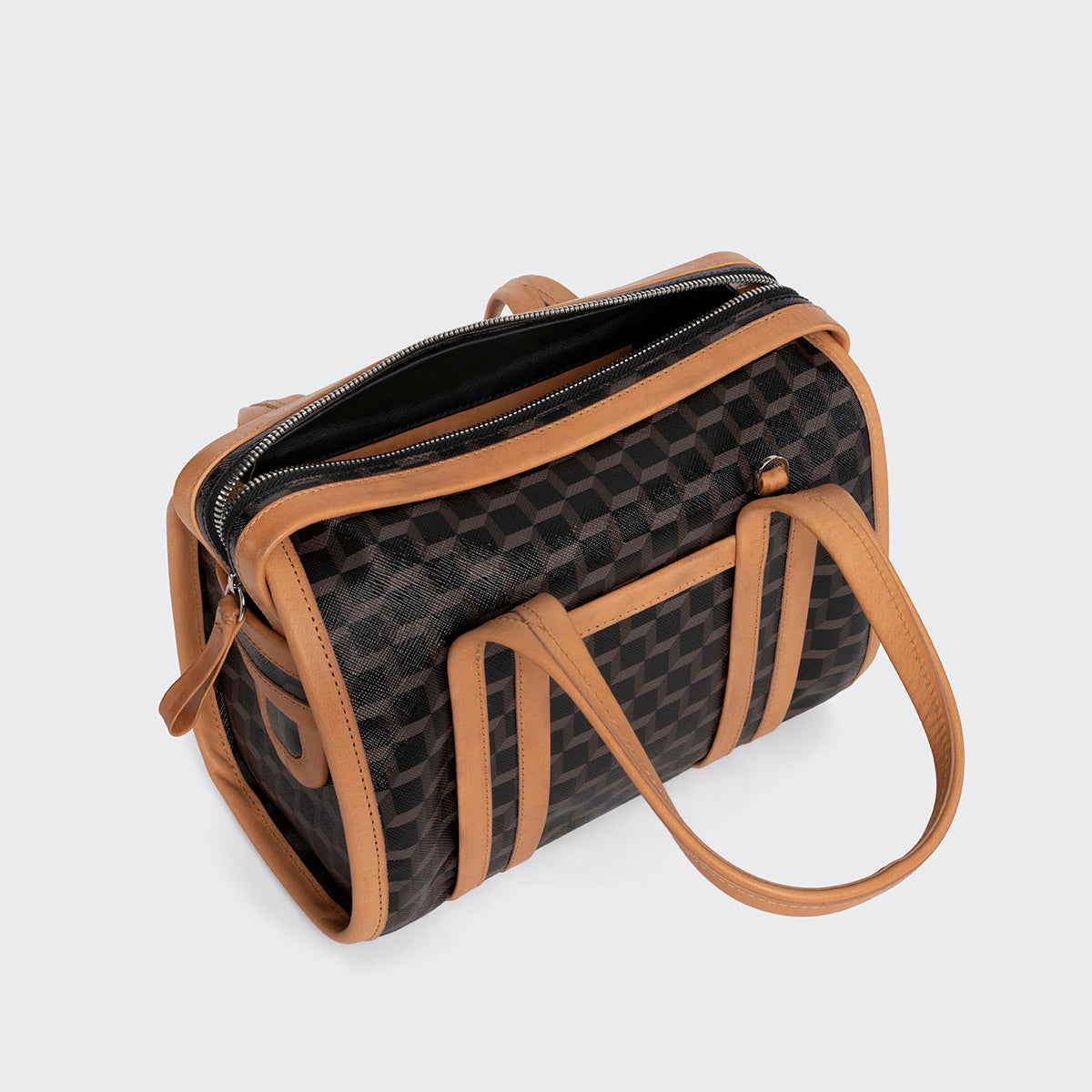 Pierre Hardy MINI CAB BAG, black perspective cube coated canvas and tan calfskin trims, view 3