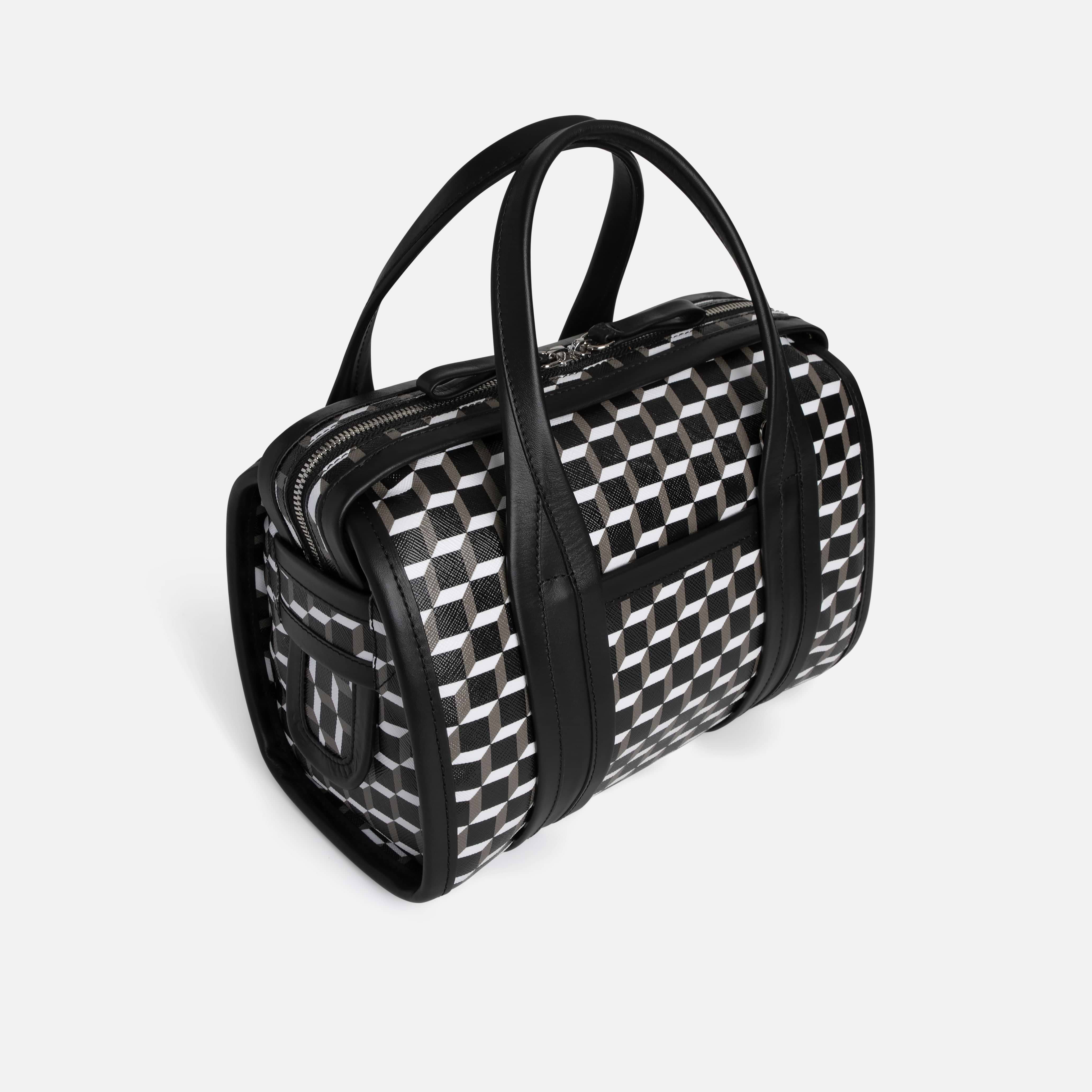 Pierre Hardy MINI CAB BAG, perspective cube coated canvas and black calfskin trims, view 5
