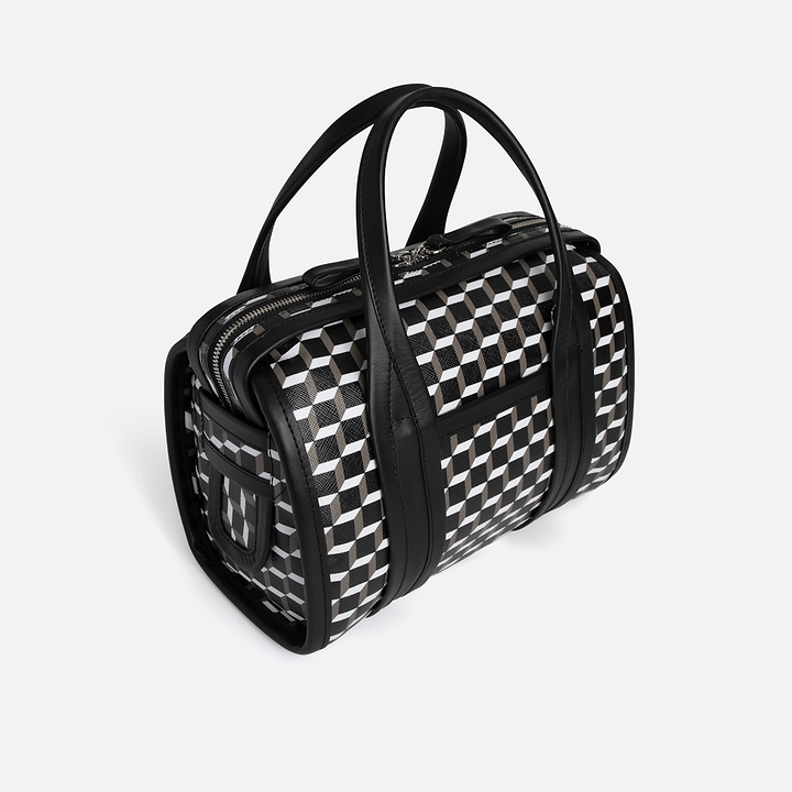 Pierre Hardy MINI CAB BAG, perspective cube coated canvas and black calfskin trims, view 5