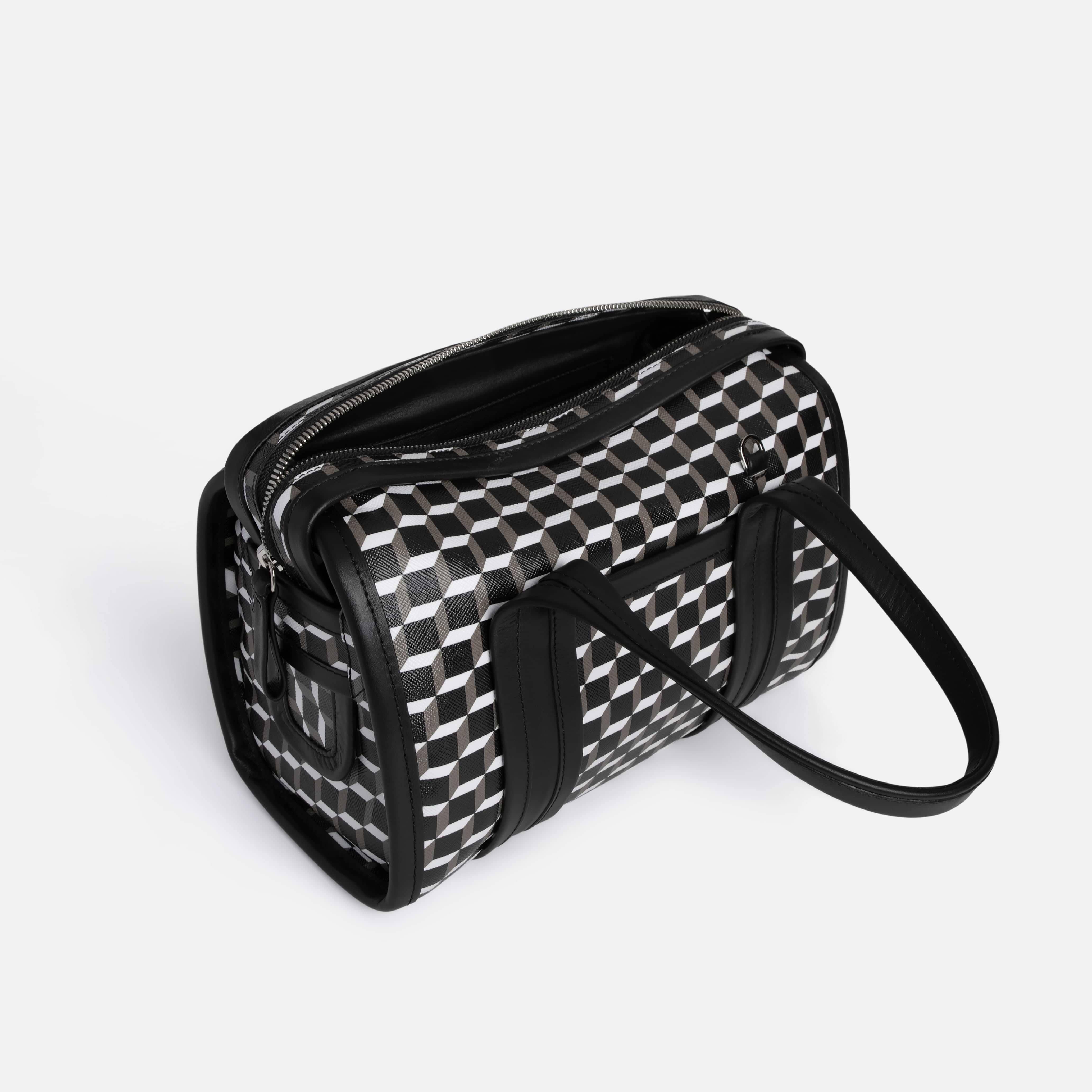 Pierre Hardy MINI CAB BAG, perspective cube coated canvas and black calfskin trims, view 2