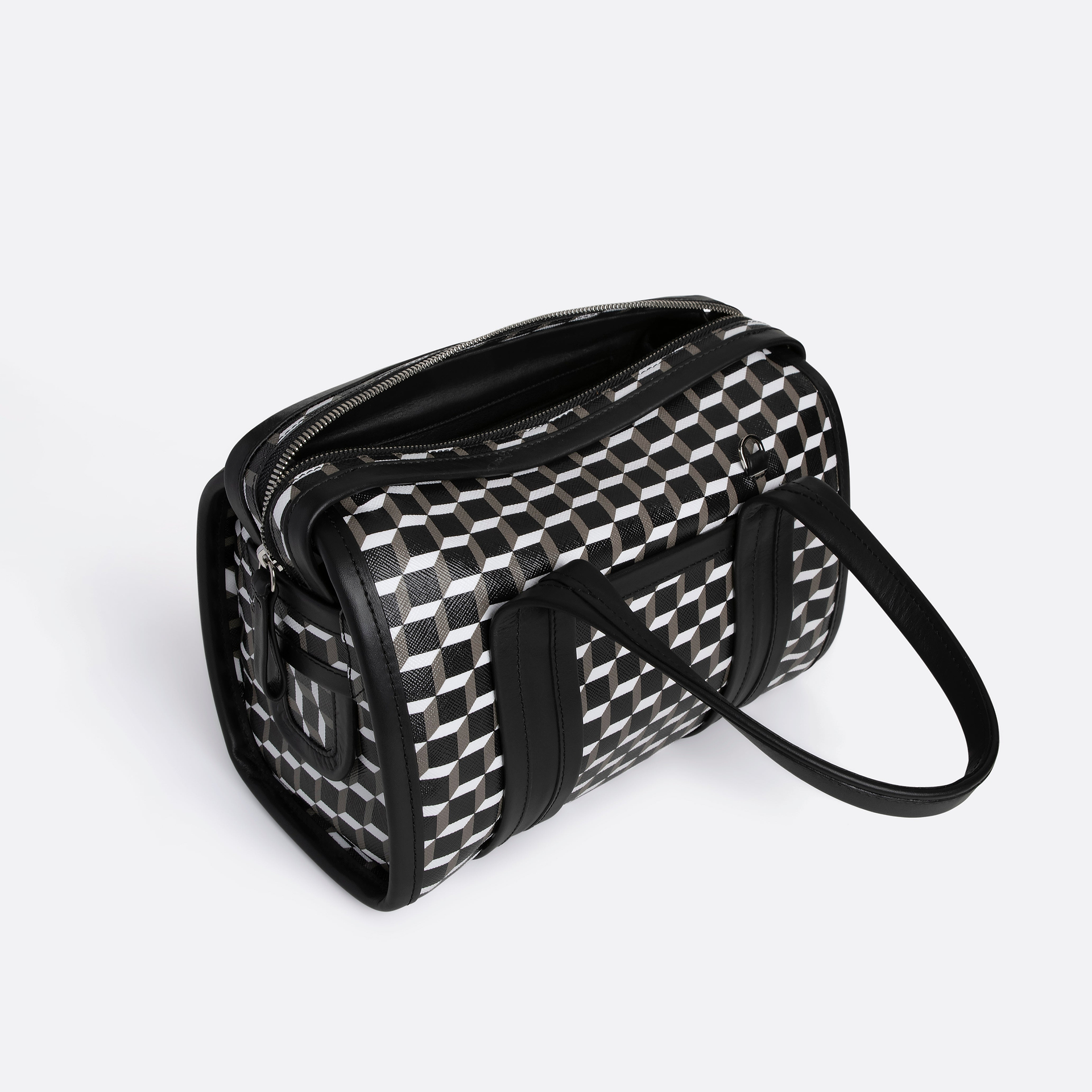 Pierre Hardy MINI CAB BAG, perspective cube coated canvas and black calfskin trims, view 2