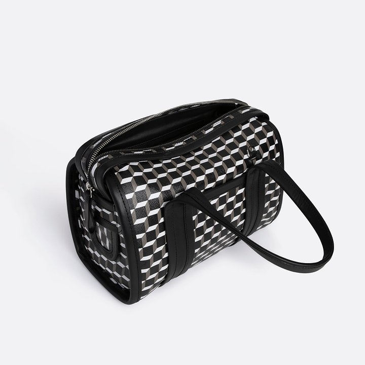 Pierre Hardy MINI CAB BAG, perspective cube coated canvas and black calfskin trims, view 2
