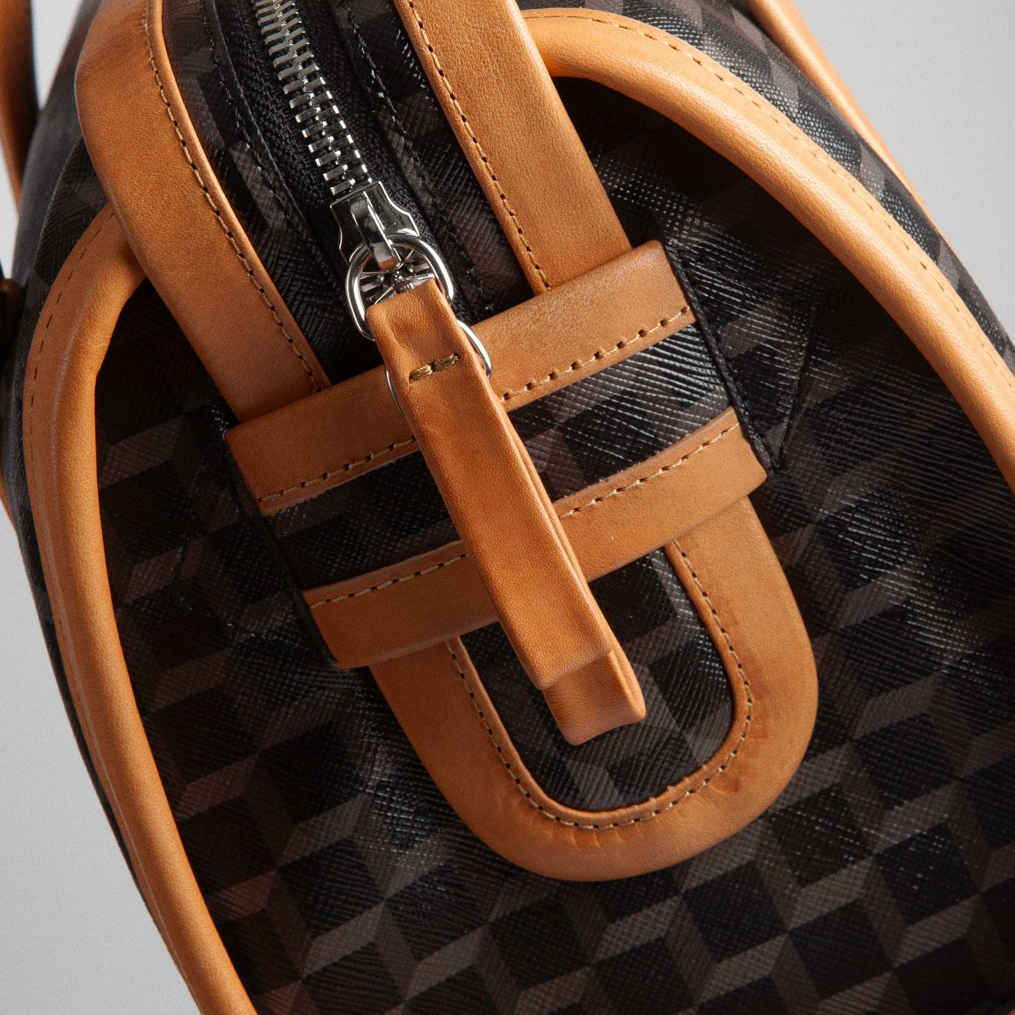 Pierre Hardy MINI CAB BAG, black perspective cube coated canvas and tan calfskin trims, view 2