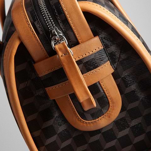 Pierre Hardy MINI CAB BAG, black perspective cube coated canvas and tan calfskin trims, view 2