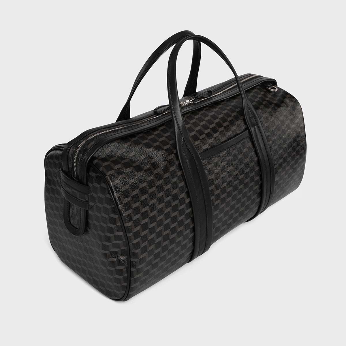 Pierre Hardy CAB TRAVEL BAG, black perpective cube coated canvas and black calfskin, view 3