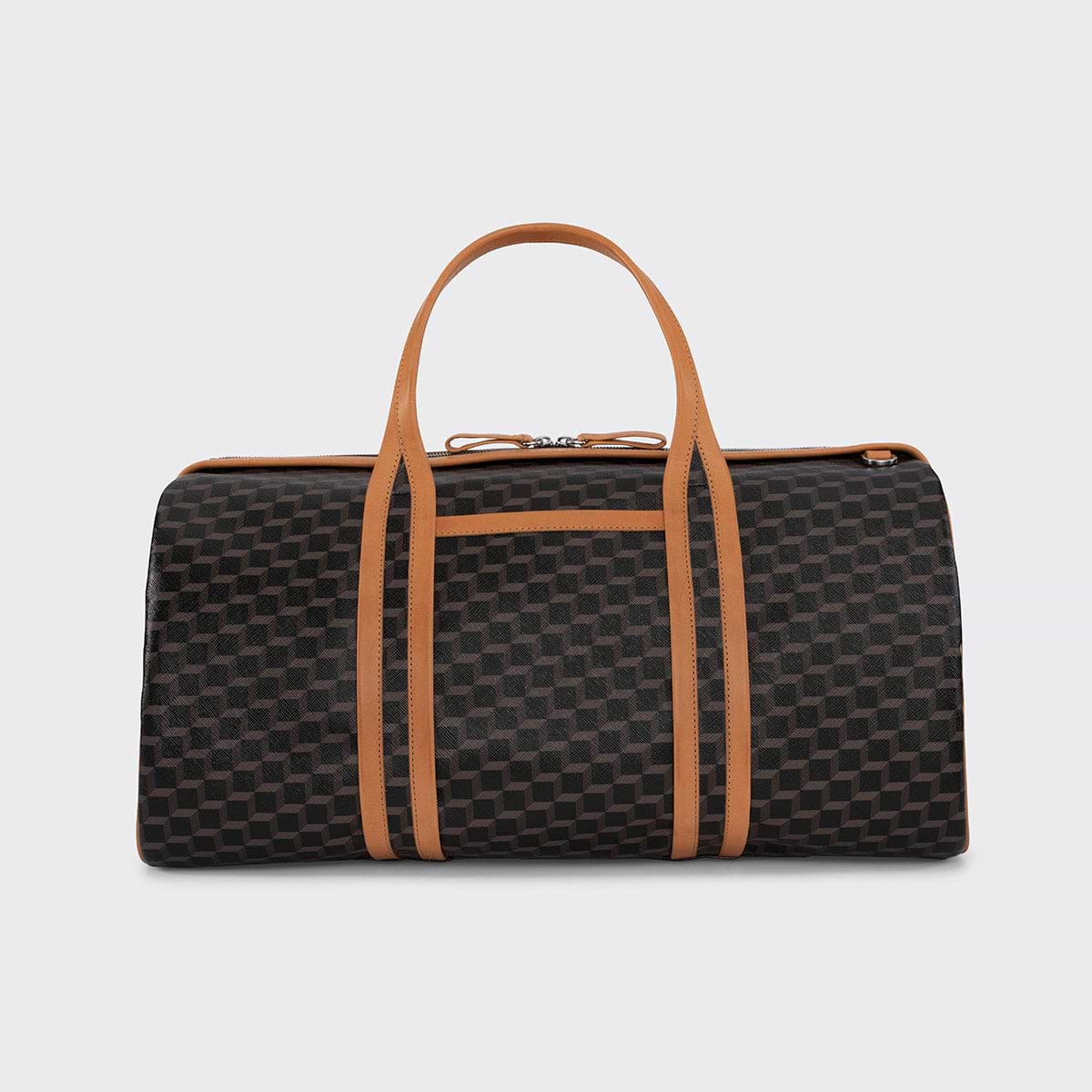 Pierre Hardy CAB TRAVEL BAG, black perspective cube coated canvas and tan calfskin trims, view 2