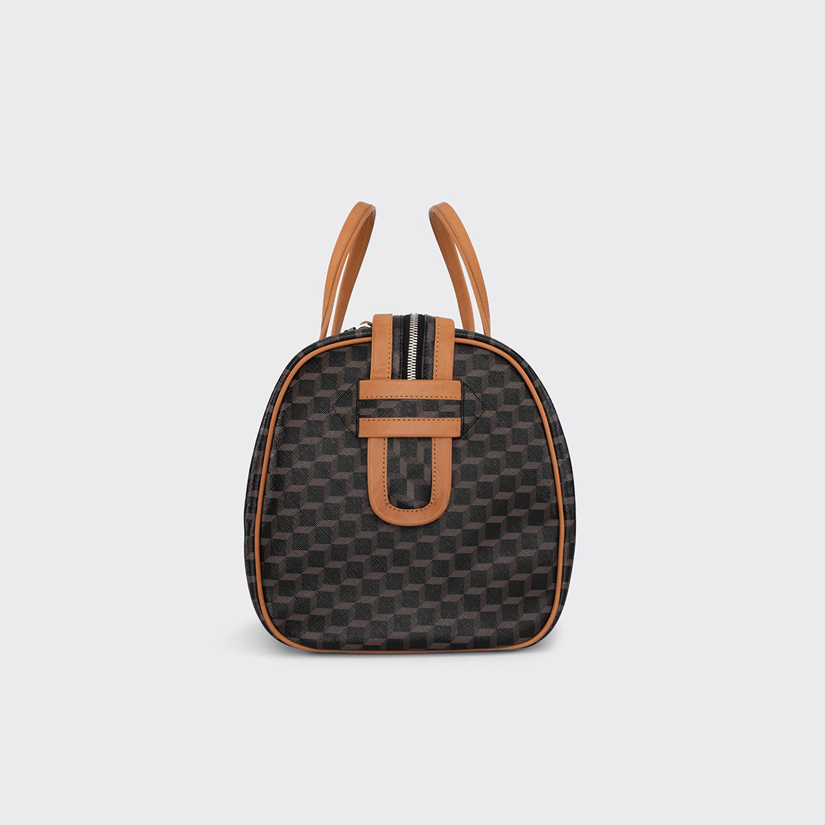 Pierre Hardy CAB TRAVEL BAG, black perspective cube coated canvas and tan calfskin trims, view 4