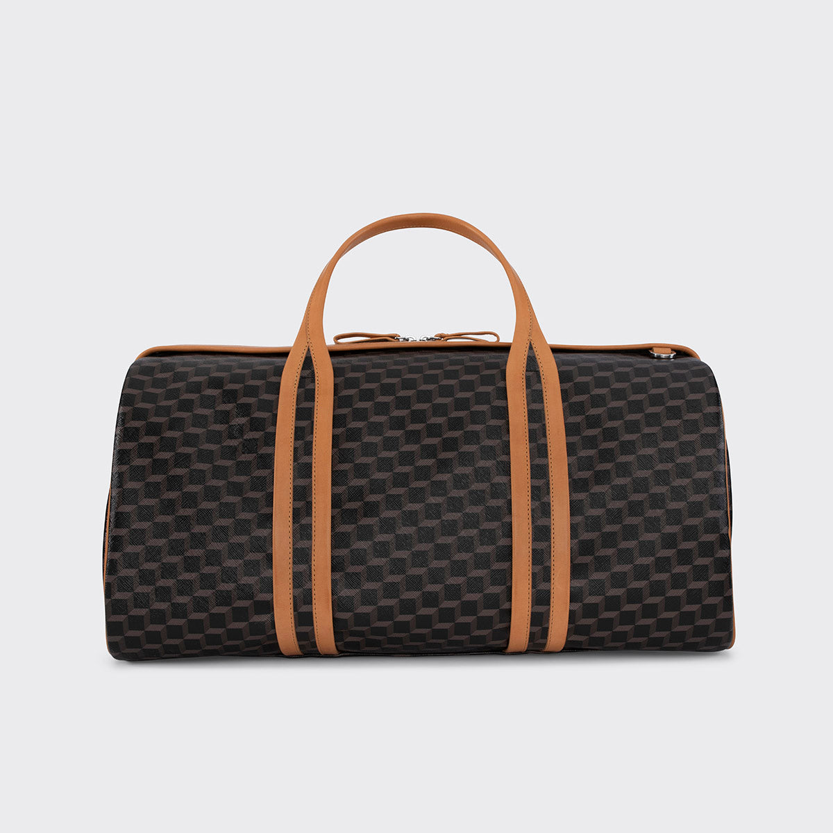 Pierre Hardy CAB TRAVEL BAG, black perspective cube coated canvas and tan calfskin trims, view 6