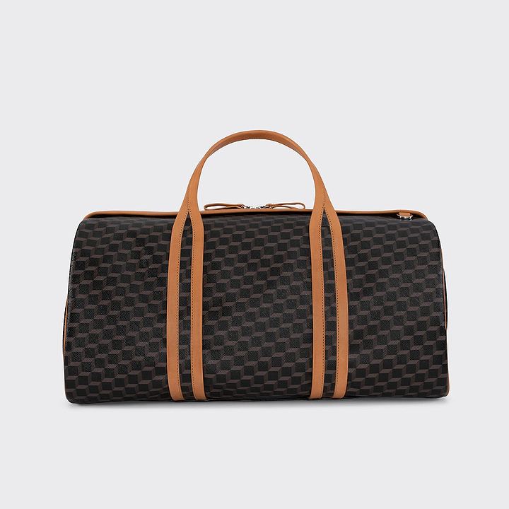 Pierre Hardy CAB TRAVEL BAG, black perspective cube coated canvas and tan calfskin trims, view 6