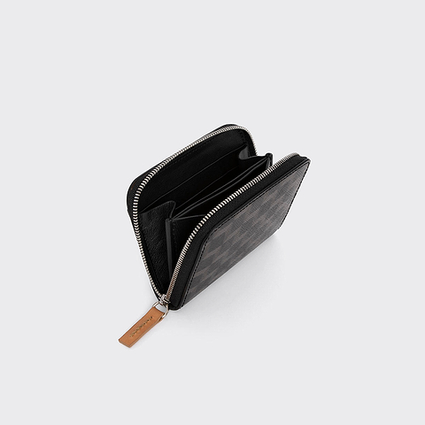 Pierre Hardy GINZA COIN PURSE, black perspective cube coated canvas and tan calfskin, view 2