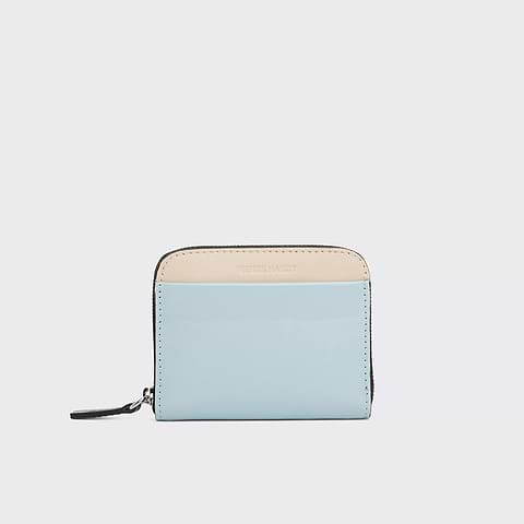 Pierre Hardy GINZA COIN PURSE, sky blue glazed lambskin and off-white calfskin