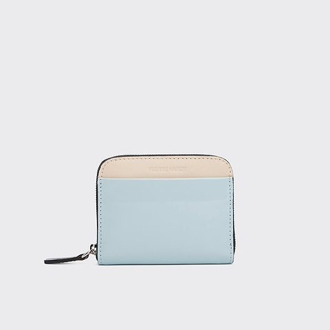 Pierre Hardy GINZA COIN PURSE, sky blue glazed lambskin and off-white calfskin