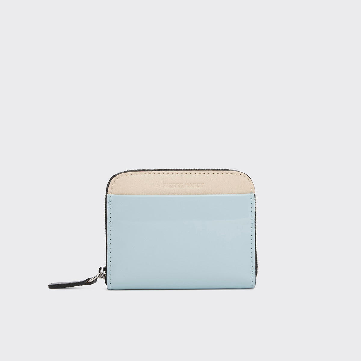 Pierre Hardy GINZA COIN PURSE, sky blue glazed lambskin and off-white calfskin
