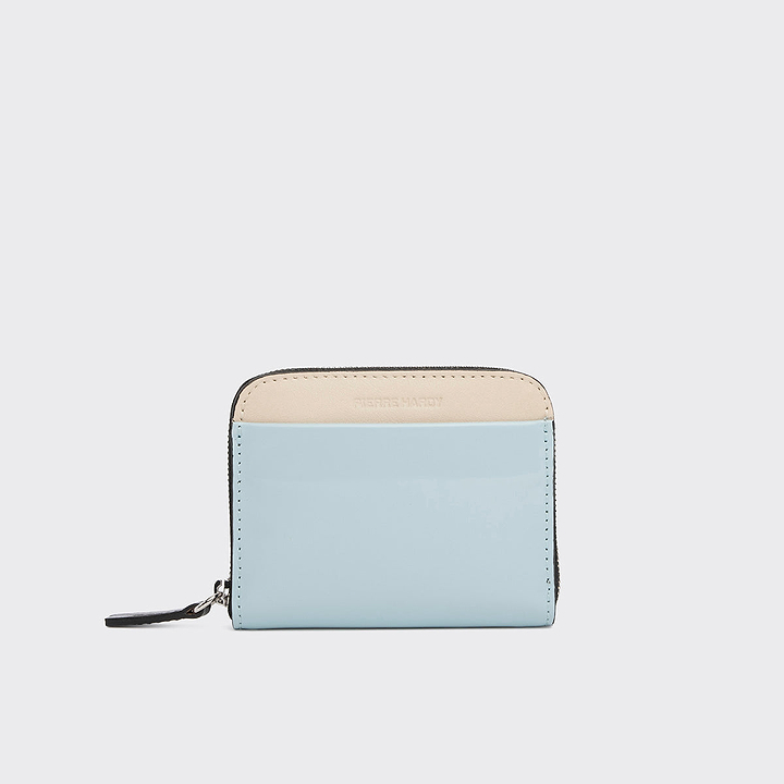Pierre Hardy GINZA COIN PURSE, sky blue glazed lambskin and off-white calfskin