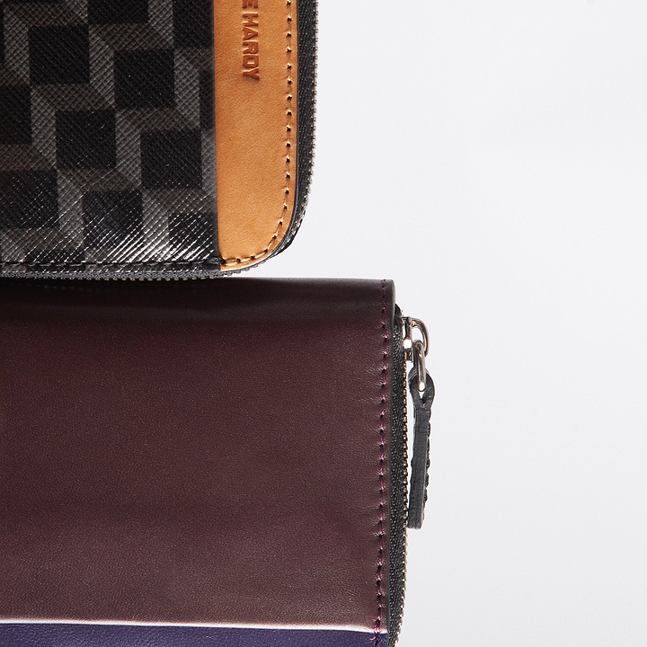 Pierre Hardy AOYAMA MAXI WALLET, black perspective cube coated canvas and tan calfskin, view 2