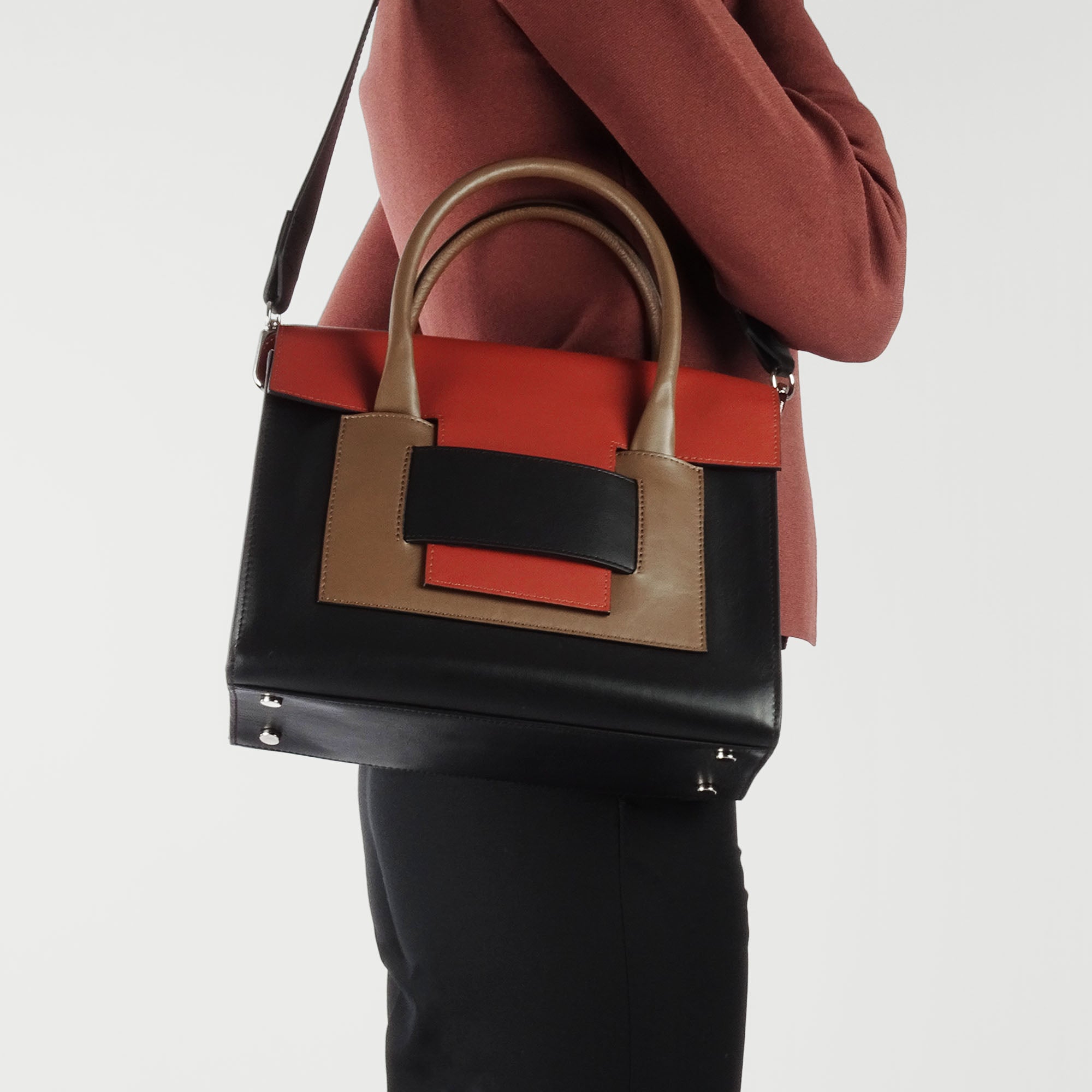 Pierre Hardy 217 CABAS, black, camel and rust calfskin, view 3