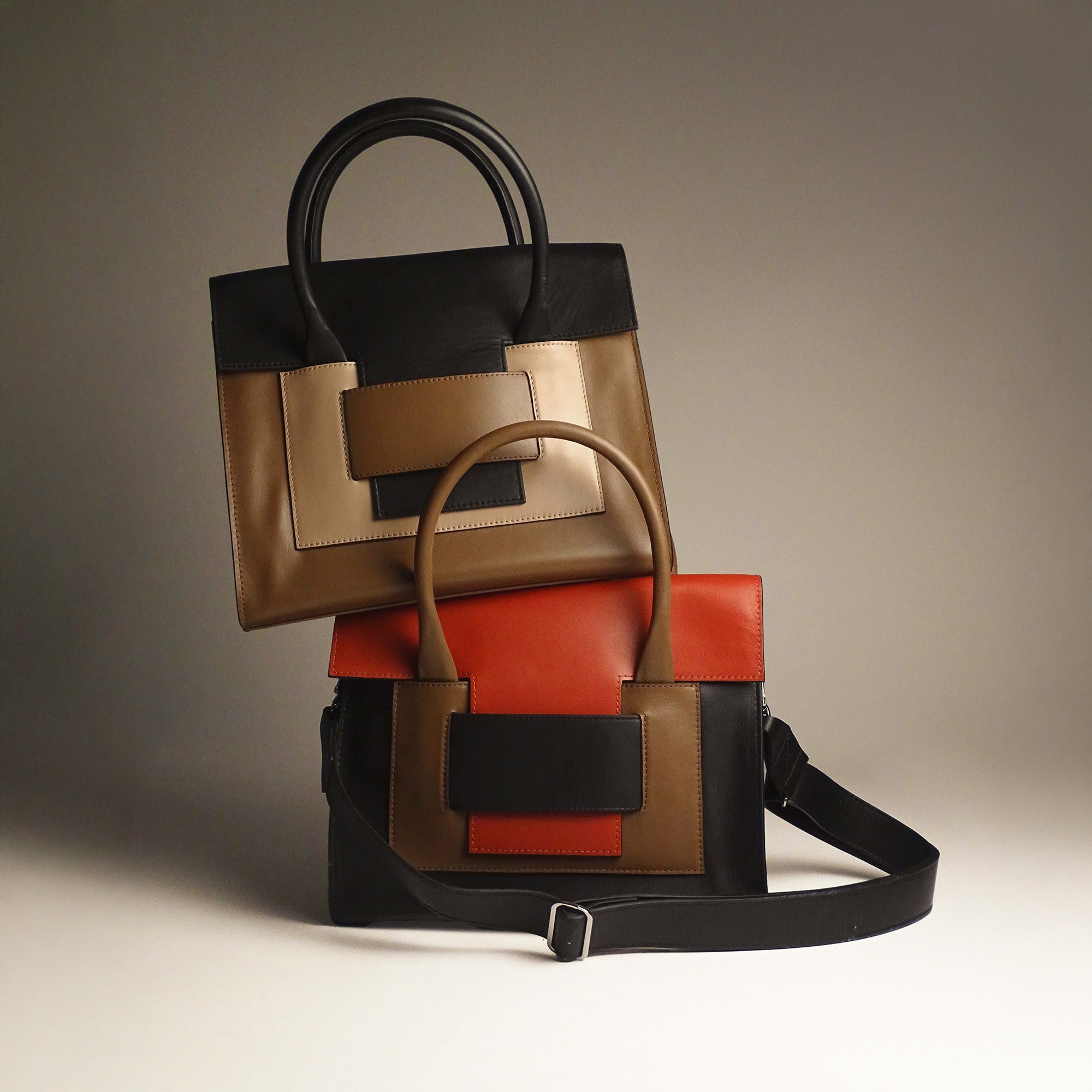 Pierre Hardy 217 CABAS, black, camel and rust calfskin, view 8