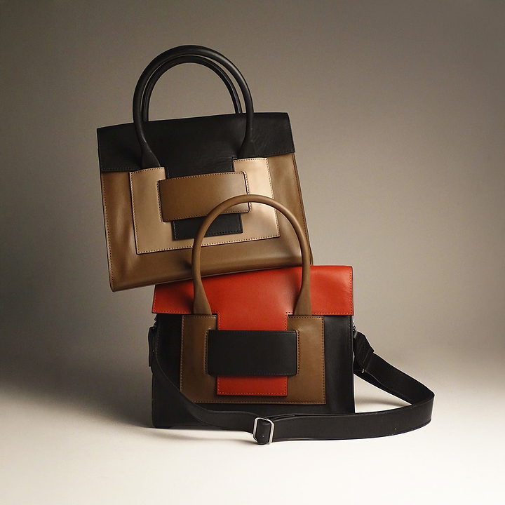 Pierre Hardy 217 CABAS, black, camel and rust calfskin, view 8