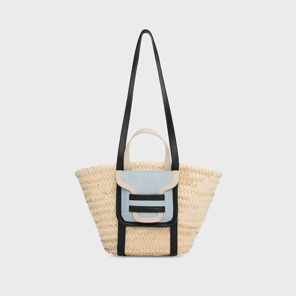 Pierre Hardy ALPHA MINI BASKET, light blue calfskin and black & off-white lambskin