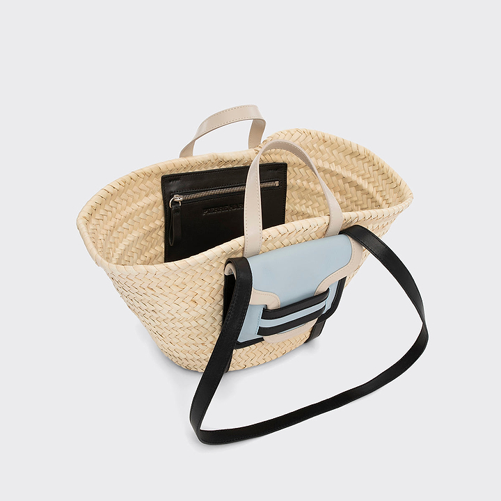 Pierre Hardy ALPHA MINI BASKET, light blue calfskin and black & off-white lambskin, view 2