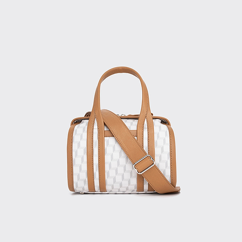 Pierre Hardy CAB MICRO BAG, white cube perspective coated canvas and camel grained kidskin
