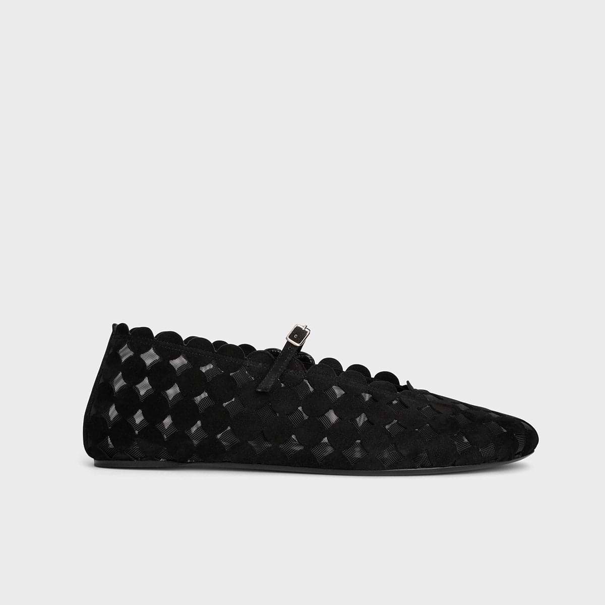 Pierre Hardy MINI BULLES BALLET FLAT, black suede kidskin and black mesh