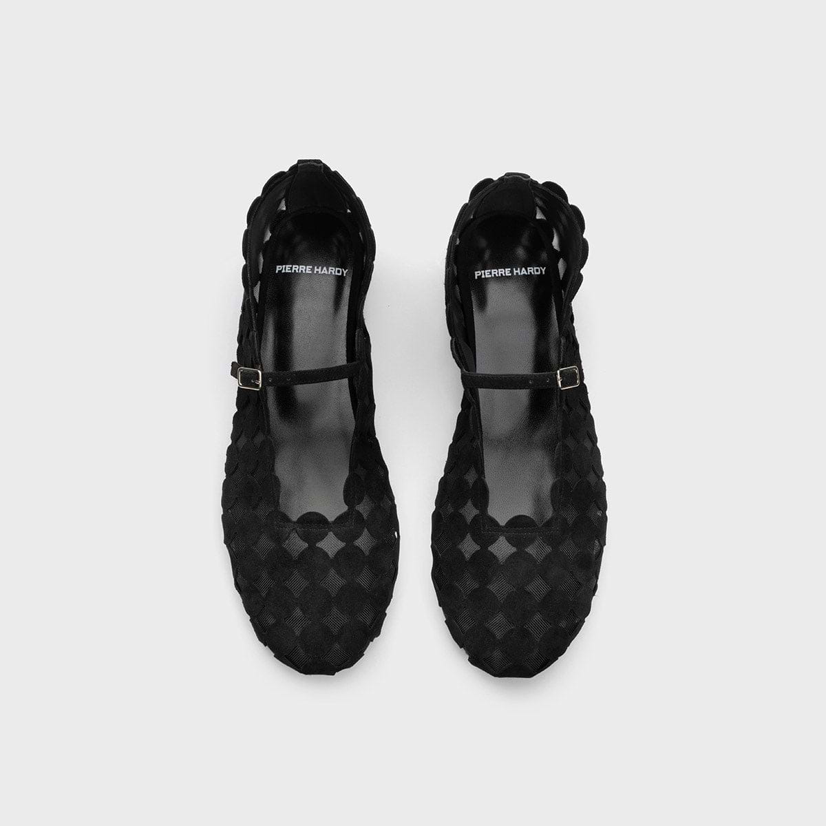 Pierre Hardy MINI BULLES BALLET FLAT, black suede kidskin and black mesh, view 2