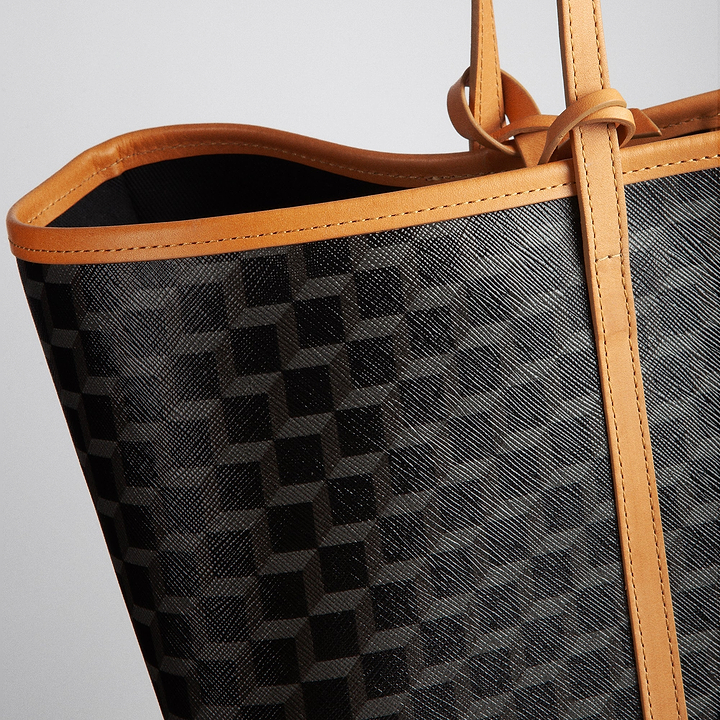 Pierre Hardy CAB TOTE, black cube perspective coated canvas and natural calfskin handles, view 8