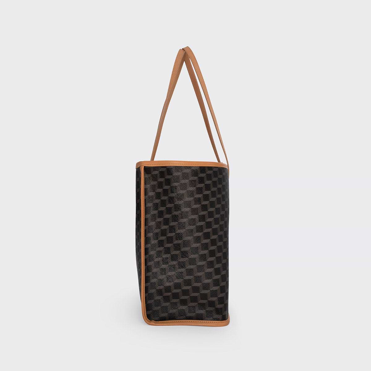 Pierre Hardy CAB TOTE, black cube perspective coated canvas and natural calfskin handles, view 6