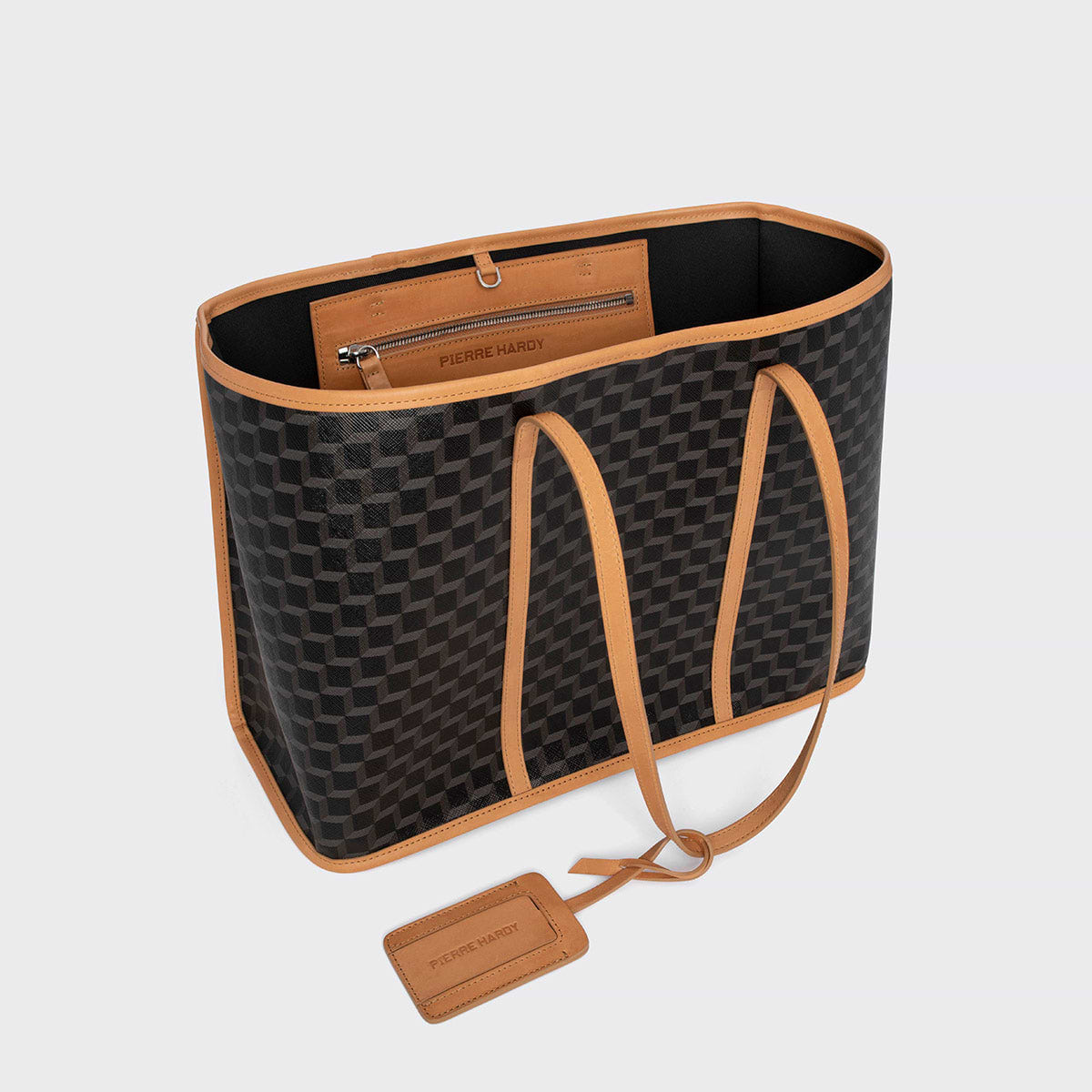 Pierre Hardy CAB TOTE, black cube perspective coated canvas and natural calfskin handles, view 3