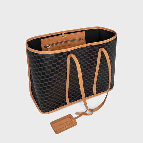 Pierre Hardy CAB TOTE, black cube perspective coated canvas and natural calfskin handles, view 2
