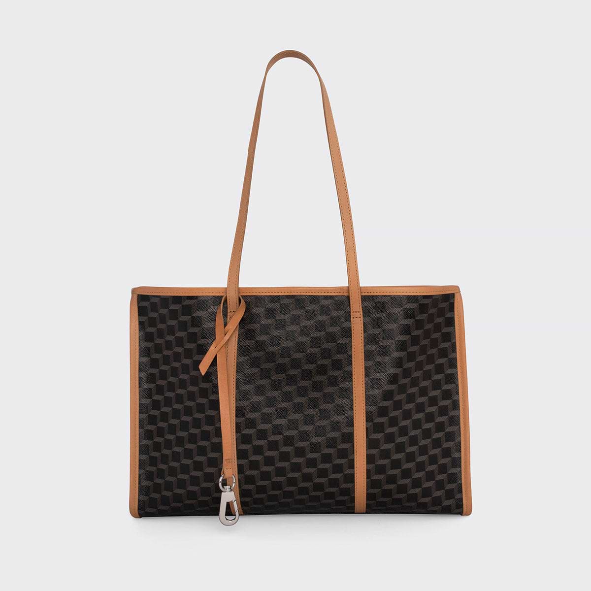 Pierre Hardy CAB TOTE, black cube perspective coated canvas and natural calfskin handles, view 7