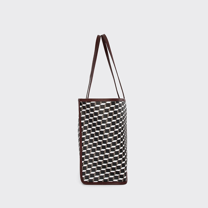 Pierre Hardy CAB TOTE, cube perspective coated canvas and burgundy grained kidskin, view 3